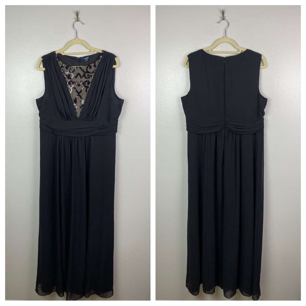Chaps | Black Sleeveless Sequin V Neck Gown 18